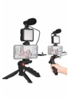 Telefon Tutucu Mini Mikrofonlu Tripod Vlog Çekim Video