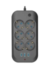 Termal Akım Korumalı, Çocuk Korumalı, 6’lı 2 Mt Uzatma Kablosu 6 X Priz, 3 X Usb