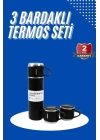 Termos Seti 3lü Bardak Seti Isı Dayanıklı Siyah Paslanmaz Çelik Vakumlu