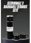Termos Seti Paslanmaz Çelik 3 Bardaklı Vakumlu Termos Set 500 Ml 12 Saate Kadar Isı Koruma