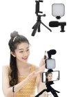 Tripod Telefon Tutucu Kumandalı Mikrofon Led Işık Vlog Video Kayıt