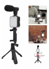 Tripod Telefon Tutucu Kumandalı Mikrofon Led Işık Vlog Video Kayıt