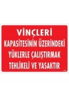 Vinçleri Kapasitesinin Üzerindeki Yüklerle Çalıştırarak Tehlikeli Ve Ya Uyarı Levhası 25x35 KOD:1334