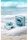 Waves Nostalji Plak Görünümlü Bluetooth Hoparlör 3d Ses Dalgası Retro Müzik Plak Mavi