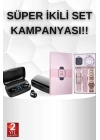 Wireless Şarjlı Pembe Akıllı Saat ve Kablosuz Bluetooth Kulaklık Dokunmatik Kontrol