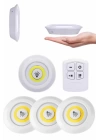 Yapışkanlı 3lü Spot Led Işık Lamba Montajsız Pilli Uzaktan Kumandalı