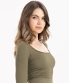 Kadın Dikişsiz Örme Fitilli Uzun Kollu Kare Yaka Crop Bluz 9010