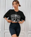 Kadın Gitar Baskılı Oversize Crop T-shirt