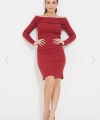 Kadın Madonna Yaka Bordo Kaşkorse Kısa Elbise