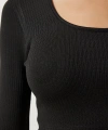 Kare Yaka Uzun Kollu Crop Bluz, Parmak Geçmeli