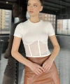 Krem Kadın Bisiklet Yaka Tüllü Kaşkorse Bluz