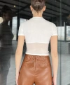Krem Kadın Bisiklet Yaka Tüllü Kaşkorse Bluz