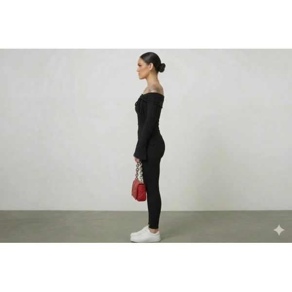 Düşük Omuzlu Asimetrik Bağlama Detaylı Bluz