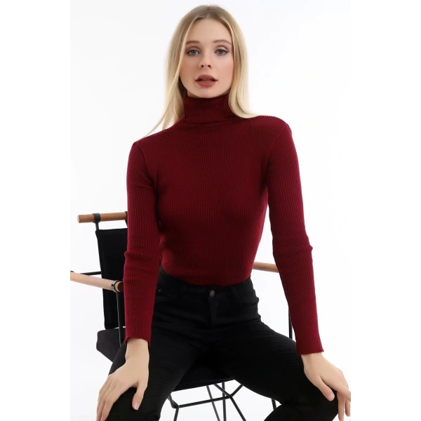 Boğazlı Bordo Yumuşak Kazak