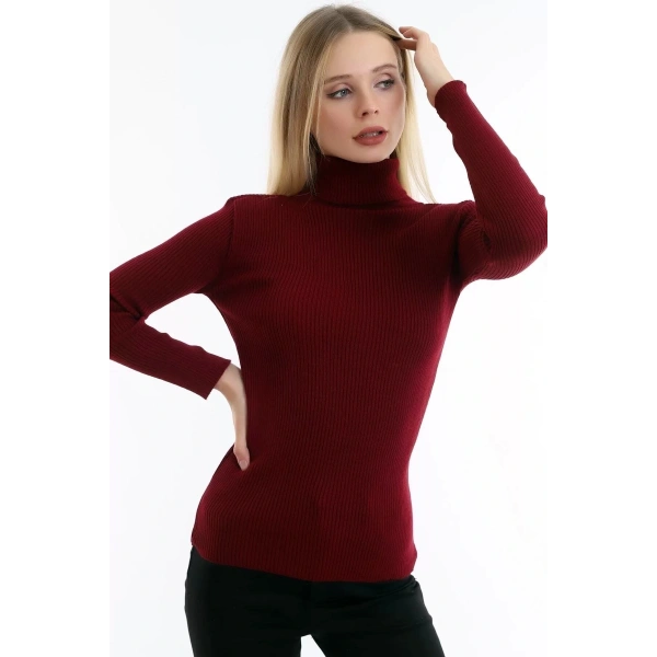 Boğazlı Bordo Yumuşak Kazak