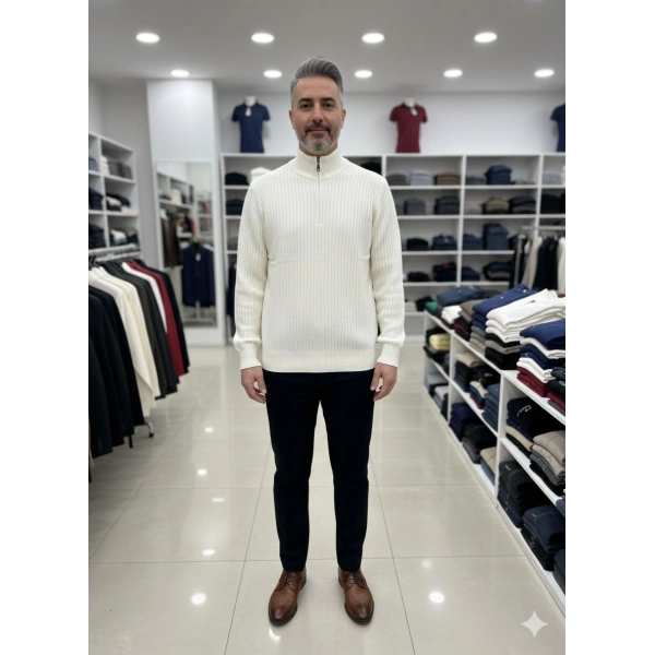 Fitilli Fermuarlı Triko Kazak