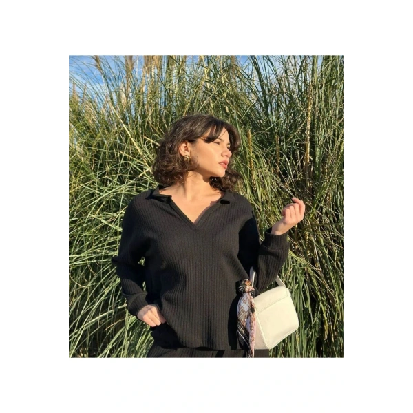 Kadın Fitilli V Yaka Triko Üst