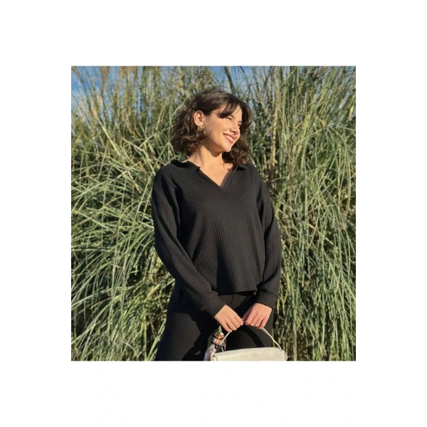 Kadın Fitilli V Yaka Triko Üst