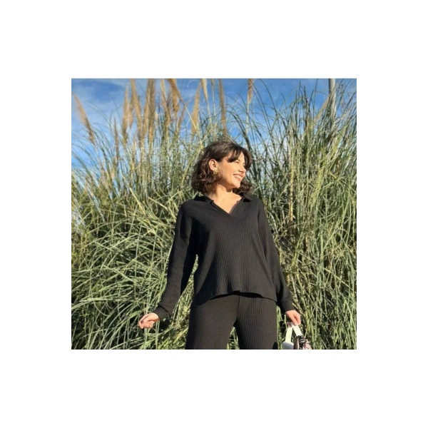 Kadın Fitilli V Yaka Triko Üst