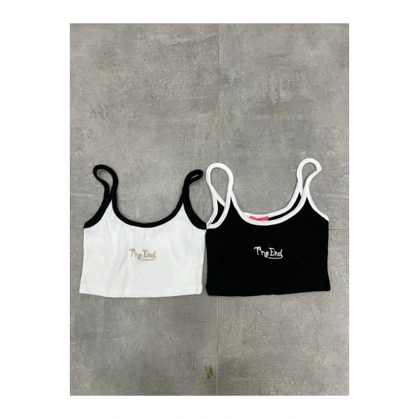 Kadın Kaşkorse İnce Askılı Crop Bluz