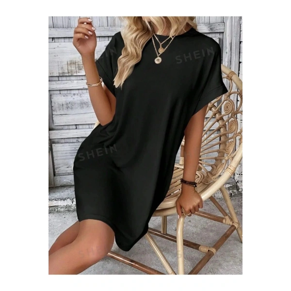 Kadın Süprem Kumaş Uzun Oversize Kalıp Elbise