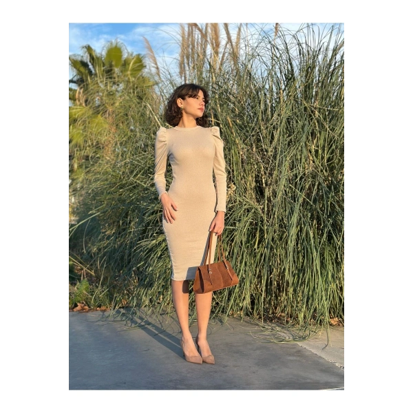 Karpuz Kol Triko Elbise-siyah