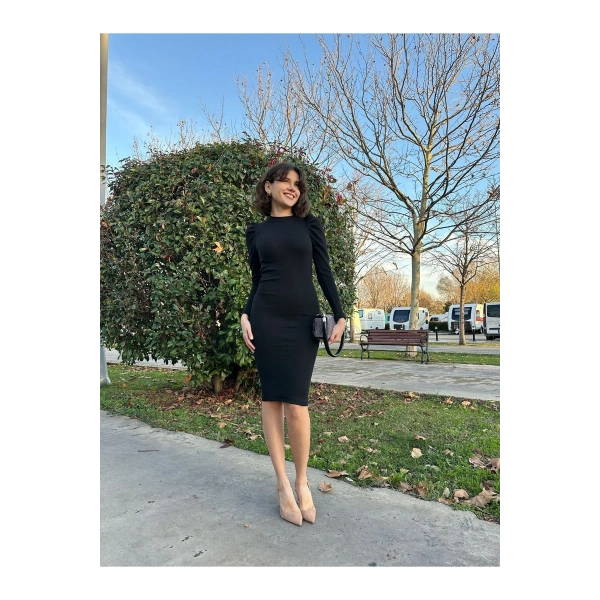 Karpuz Kol Triko Elbise-siyah