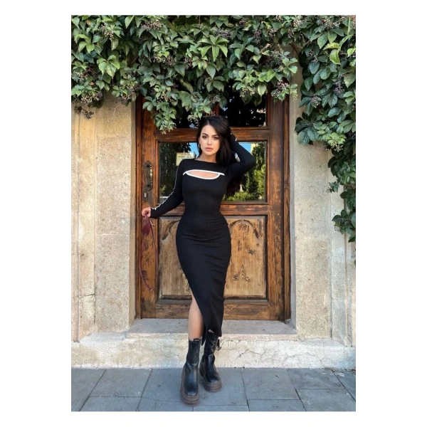 Ön Pencereli Biye Detaylı Elbise