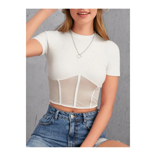 Siyah Tül Detay Likralı Bluz