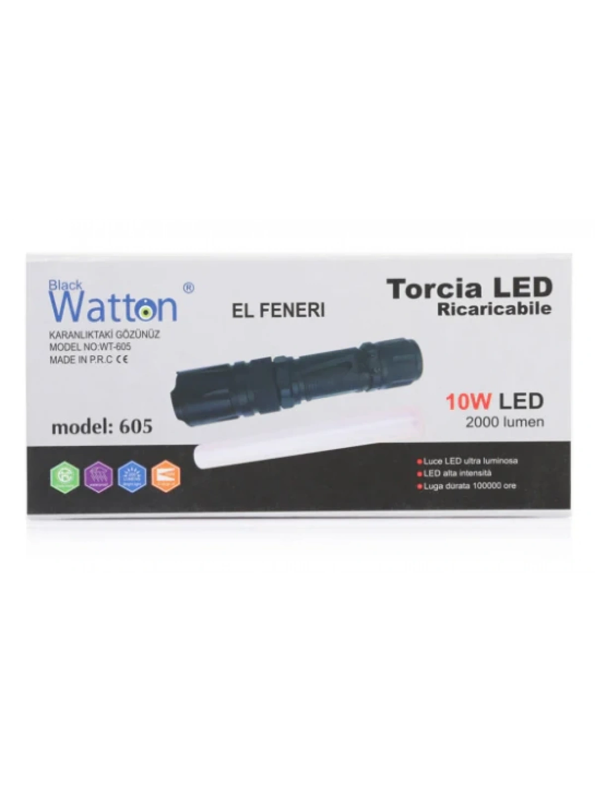 10w 2000 Lümen 4 Renk Güçlü El Feneri Wt-605