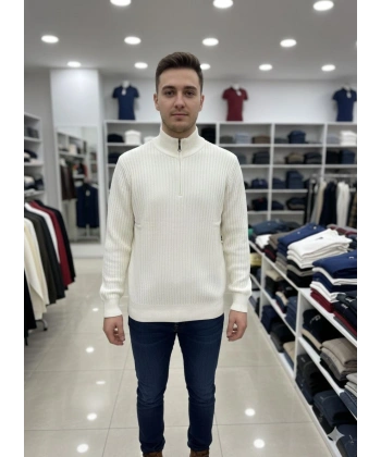 Fitilli Fermuarlı Triko Kazak