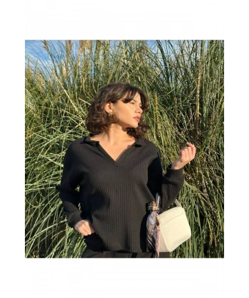 Kadın Fitilli V Yaka Triko Üst