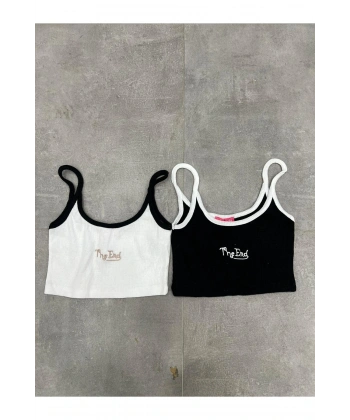 Kadın Kaşkorse İnce Askılı Crop Bluz