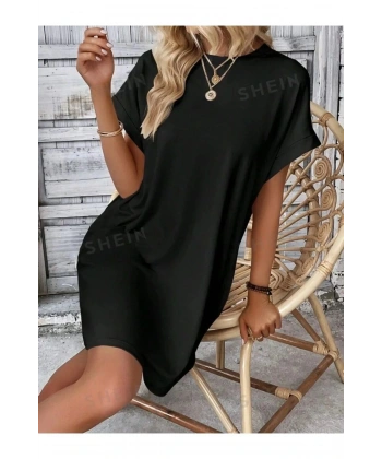 Kadın Süprem Kumaş Uzun Oversize Kalıp Elbise