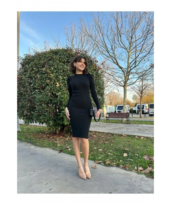 Karpuz Kol Triko Elbise-siyah