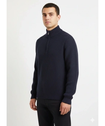 Lacivert Yarım Fermuarlı Triko Kazak