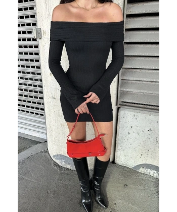 Madonna Yaka Şardonlu Triko Kısa Elbise