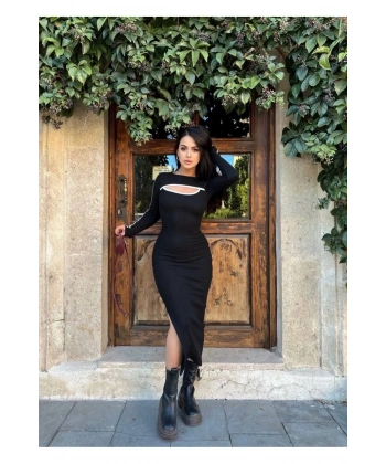 Ön Pencereli Biye Detaylı Elbise