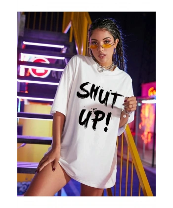Shut Up Baskılı Oversize Kalıp Unisex T-shirt