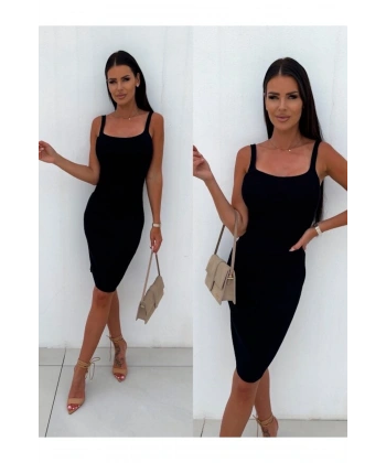 Siyah Askılı Elbise Kaşkorse Diz Üstü