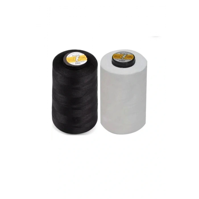 Marka 120 No 5000 Mt Siyah Ve Beyaz Polyester Dikiş Ipliği (2 ADET)