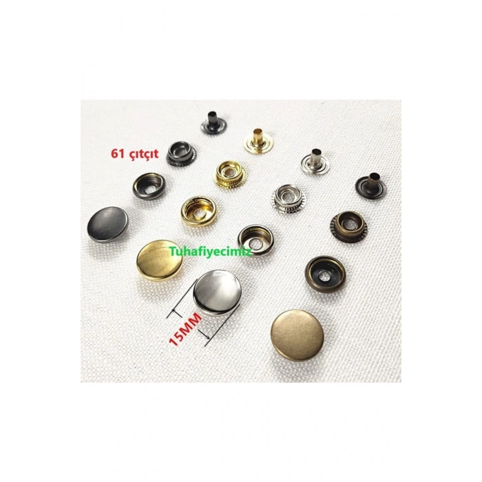 15mm Paslanmaz Çıtçıt (50 TAKIM) (KALIPSIZDIR - GÜMÜŞ RENK)