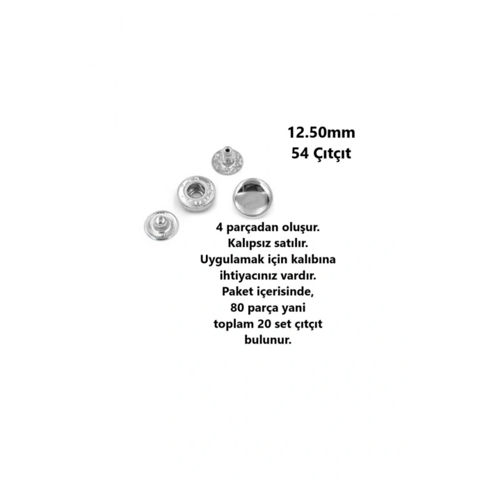 12,50mm Paslanmaz Pirinç Çıtçıt (20 Takım) (kalıpsızdır)