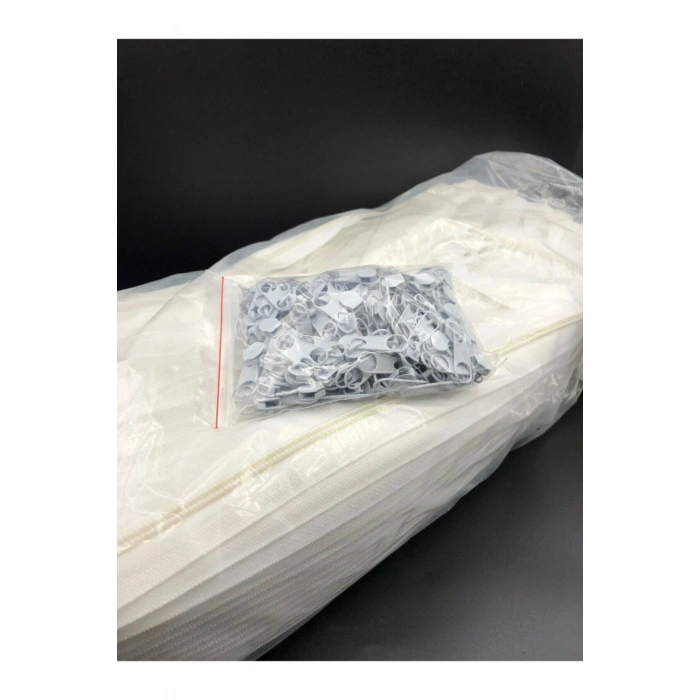 200 Metre Nevresim Fermuarı 200 Adet Başlık Beyaz