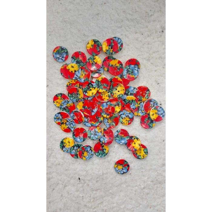 Desenli Düğme Renk. 17mm  28 Boy 2 Delikli Karışık Renkli Düğme 20 Adet