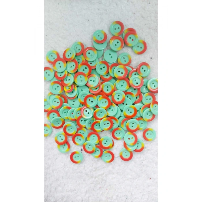 17Mm 28 Boy Yeşil Üzeri Turuncu 2 Delikli Polyester Düğme (20 ADET)