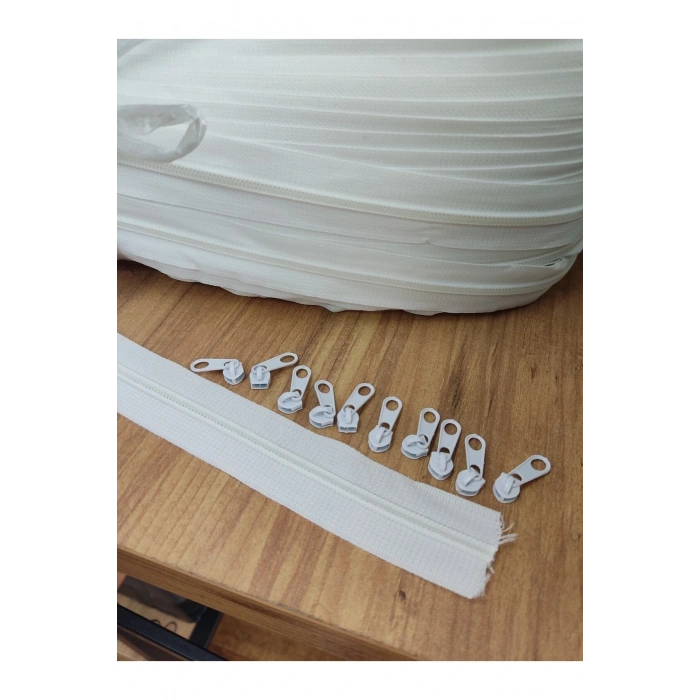 Beyaz T10 Şerit Fermuar - Metrelik Fermuar 10 Metre 10 Başlık