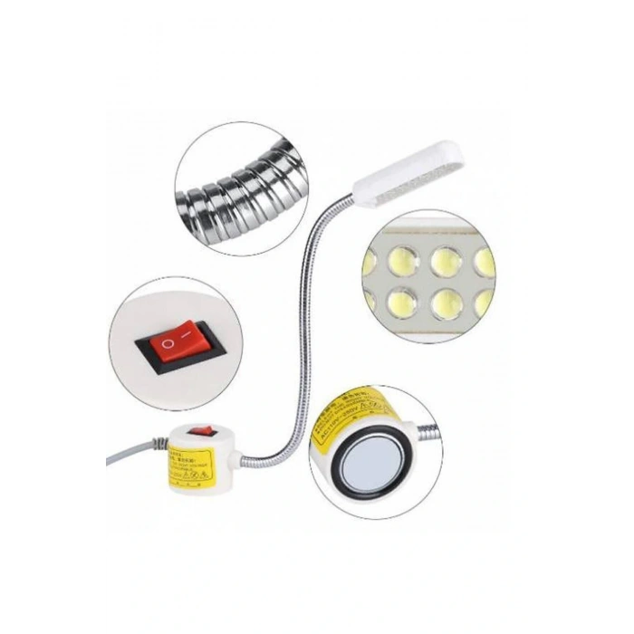 Metal T Spiral Dikiş Makinası Lambası Mıknatıslı 10 Ledli