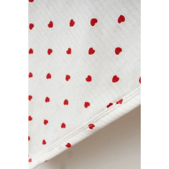 Kırmızı Kalpli Naturel Pamuklu 80x90 cm Çift Kat Bebek Battaniye