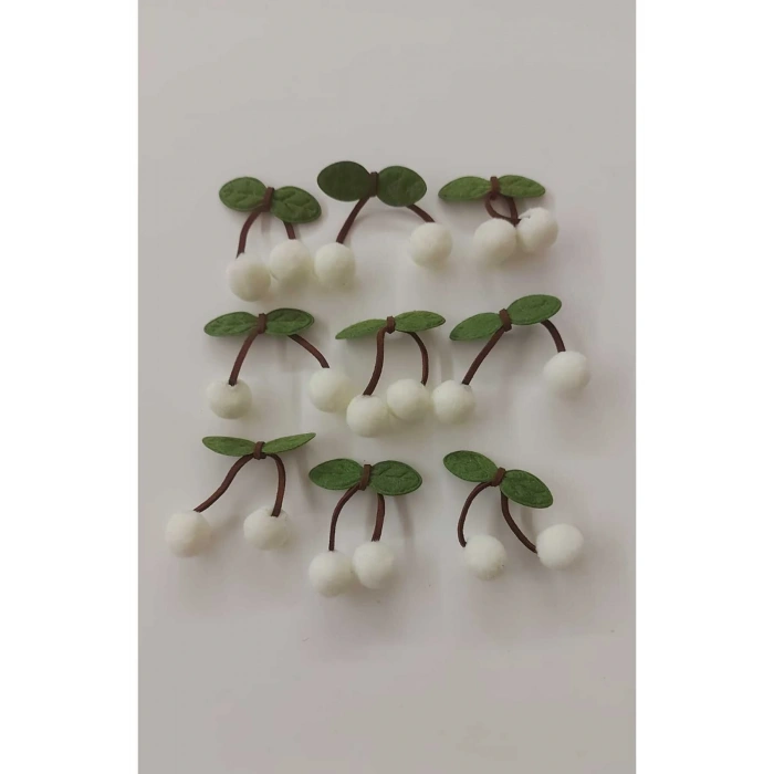 Krem Ponpon Kiraz Çorap Saç Bandı Paket Dekorasyom Süsleme -6 ADET Figür